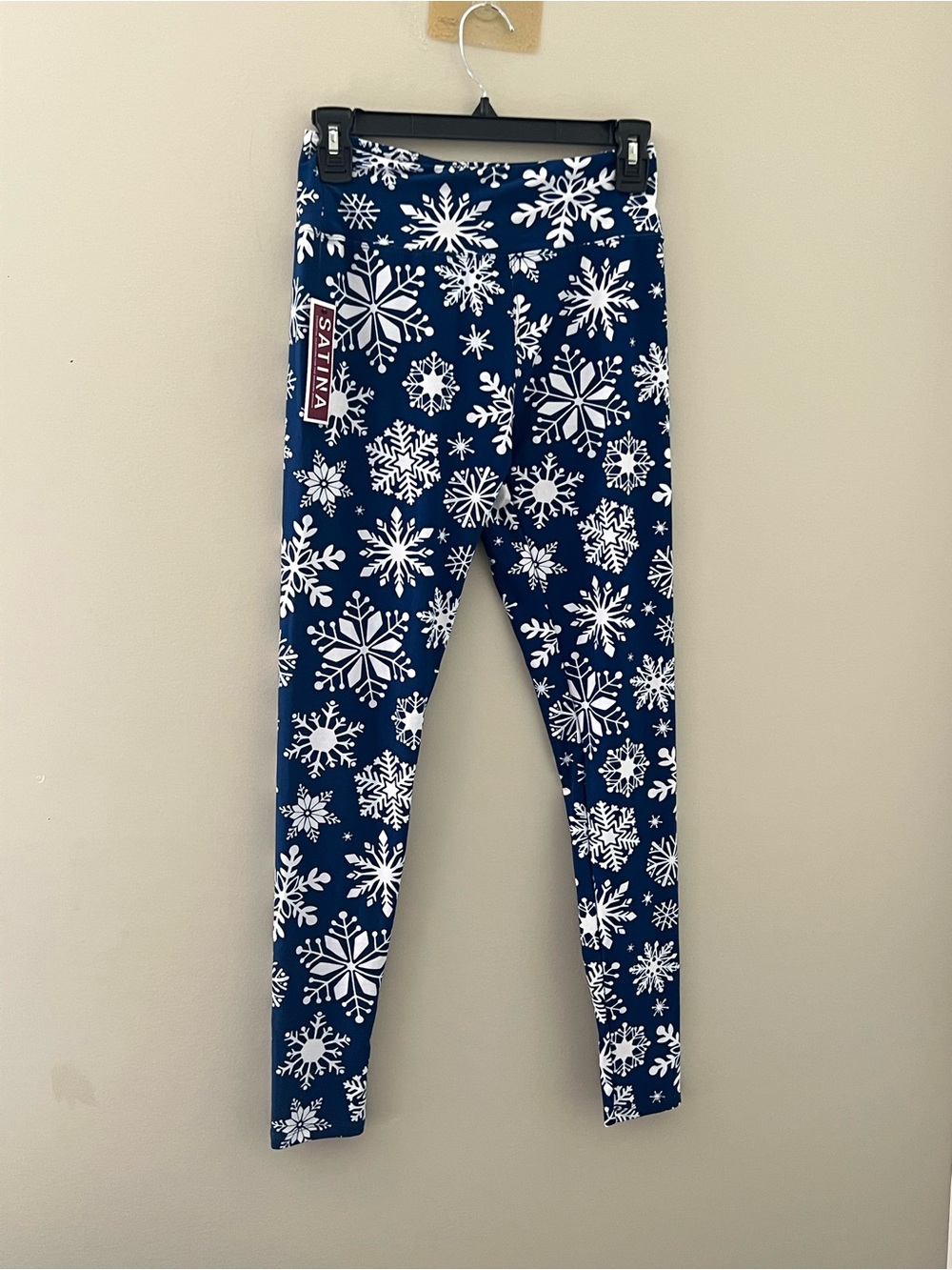 Satina Women’s Snowflake Print Leggings Blue White One Size NWT